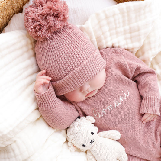 Frill Leg Knit Romper - Vintage Rose