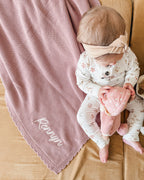 Scallop Edge Knit Blanket - Vintage Rose