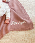 Scallop Edge Knit Blanket - Vintage Rose