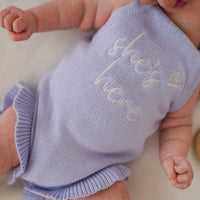 She's Here Frill Leg Summer Knit Romper - Lavender