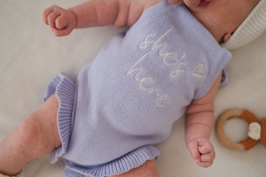 She's Here Frill Leg Summer Knit Romper - Lavender
