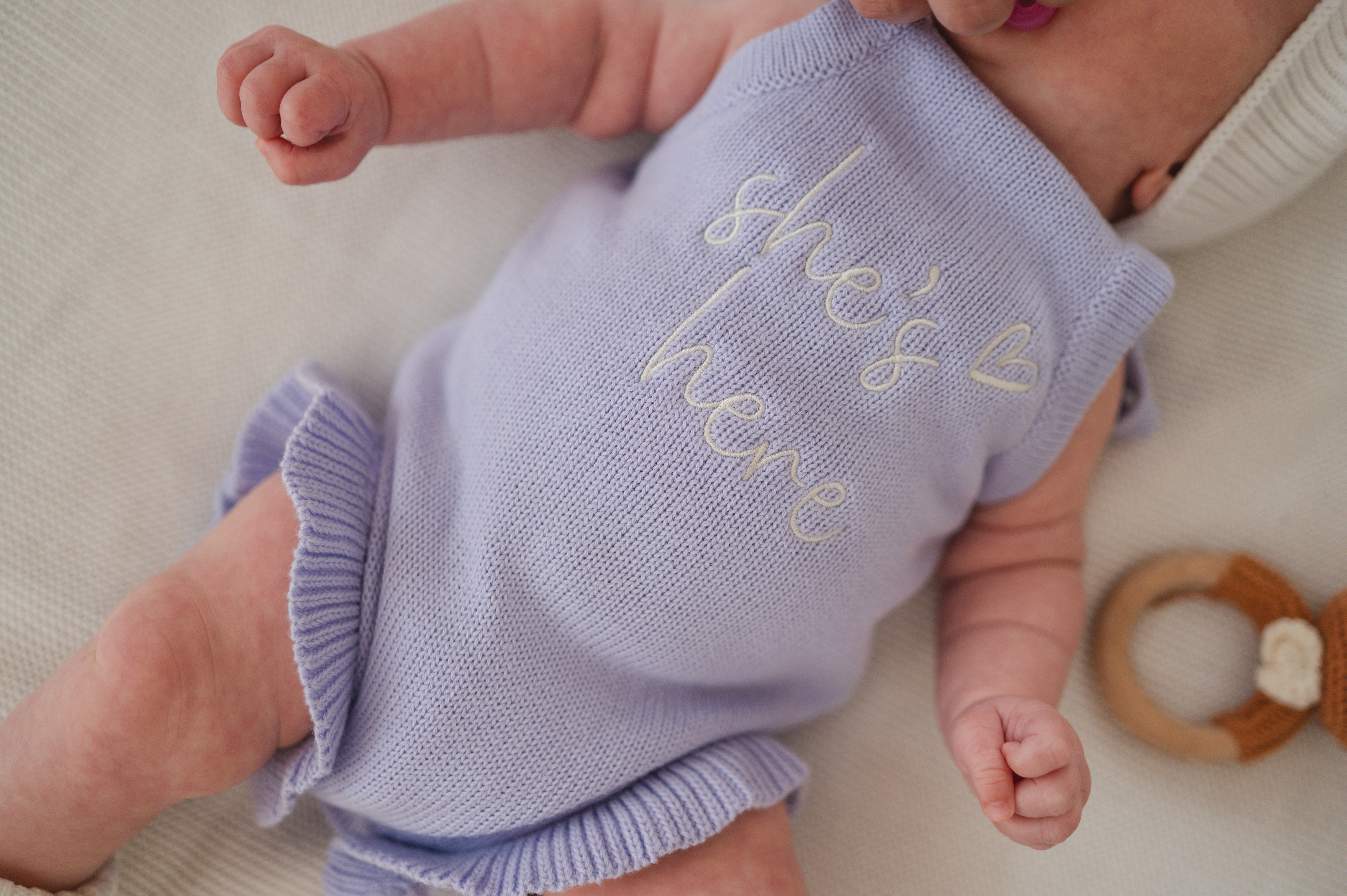 She's Here Frill Leg Summer Knit Romper - Lavender