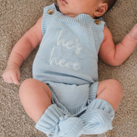He's Here Summer Knit Romper - Sky
