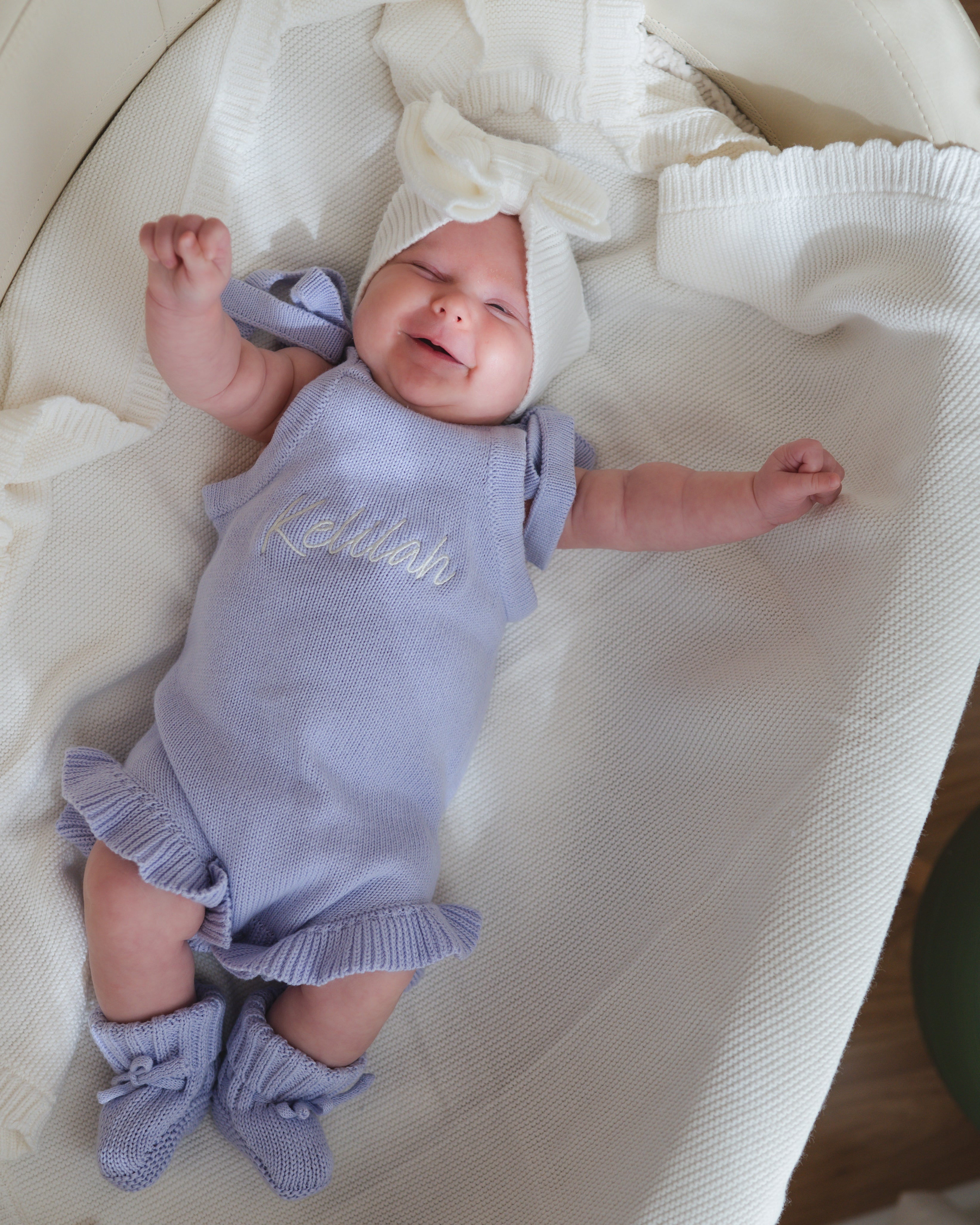 Frill Leg Summer Knit Romper - Lavender