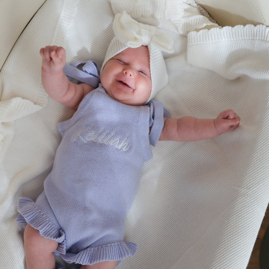 Frill Leg Summer Knit Romper - Lavender