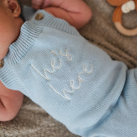 He's Here Summer Knit Romper - Sky