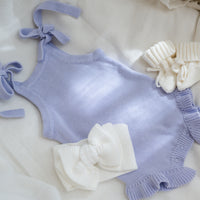Frill Leg Summer Knit Romper - Lavender