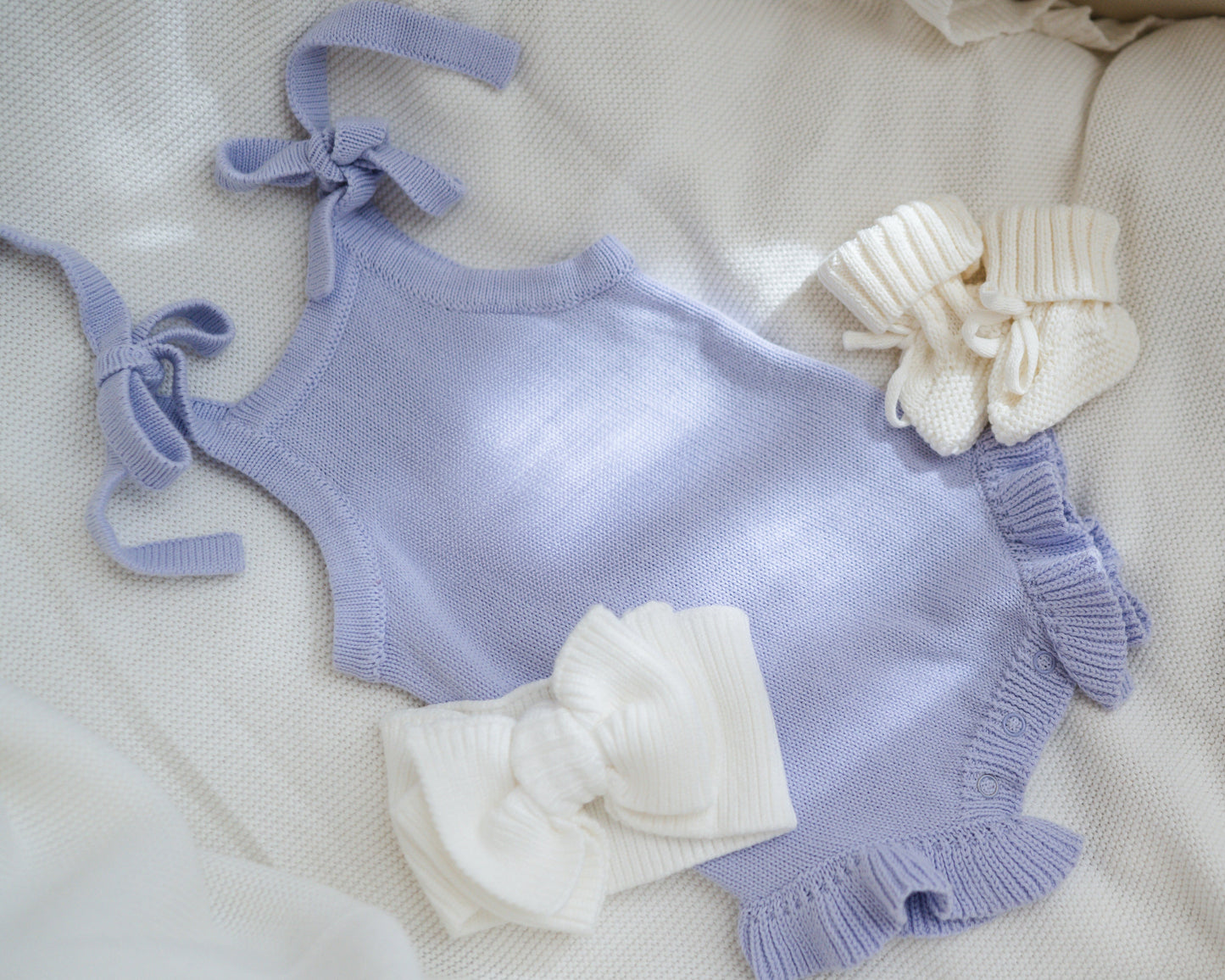 Frill Leg Summer Knit Romper - Lavender