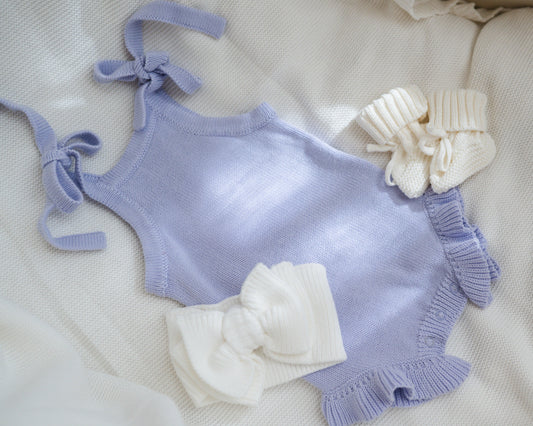 Frill Leg Summer Knit Romper - Lavender