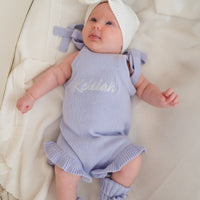 Frill Leg Summer Knit Romper - Lavender