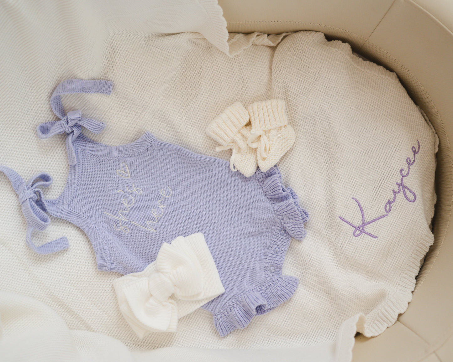 Ribbed Knit Bow Headband - Cloud