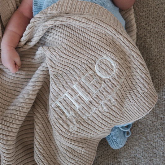 Ribbed Knit Baby Blanket - Oat