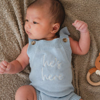 He's Here Summer Knit Romper - Sky