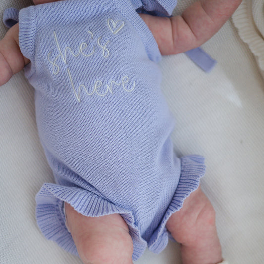 She's Here Frill Leg Summer Knit Romper - Lavender