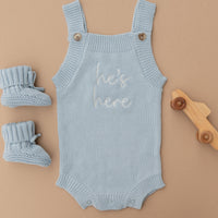 He's Here Summer Knit Romper - Sky