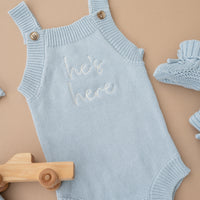 He's Here Summer Knit Romper - Sky