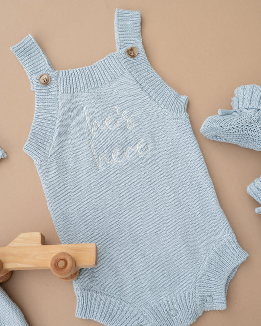 He's Here Summer Knit Romper - Sky