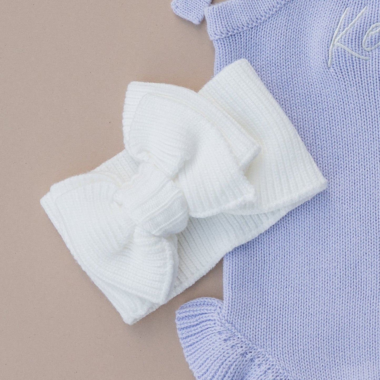 Ribbed Knit Bow Headband - Cloud