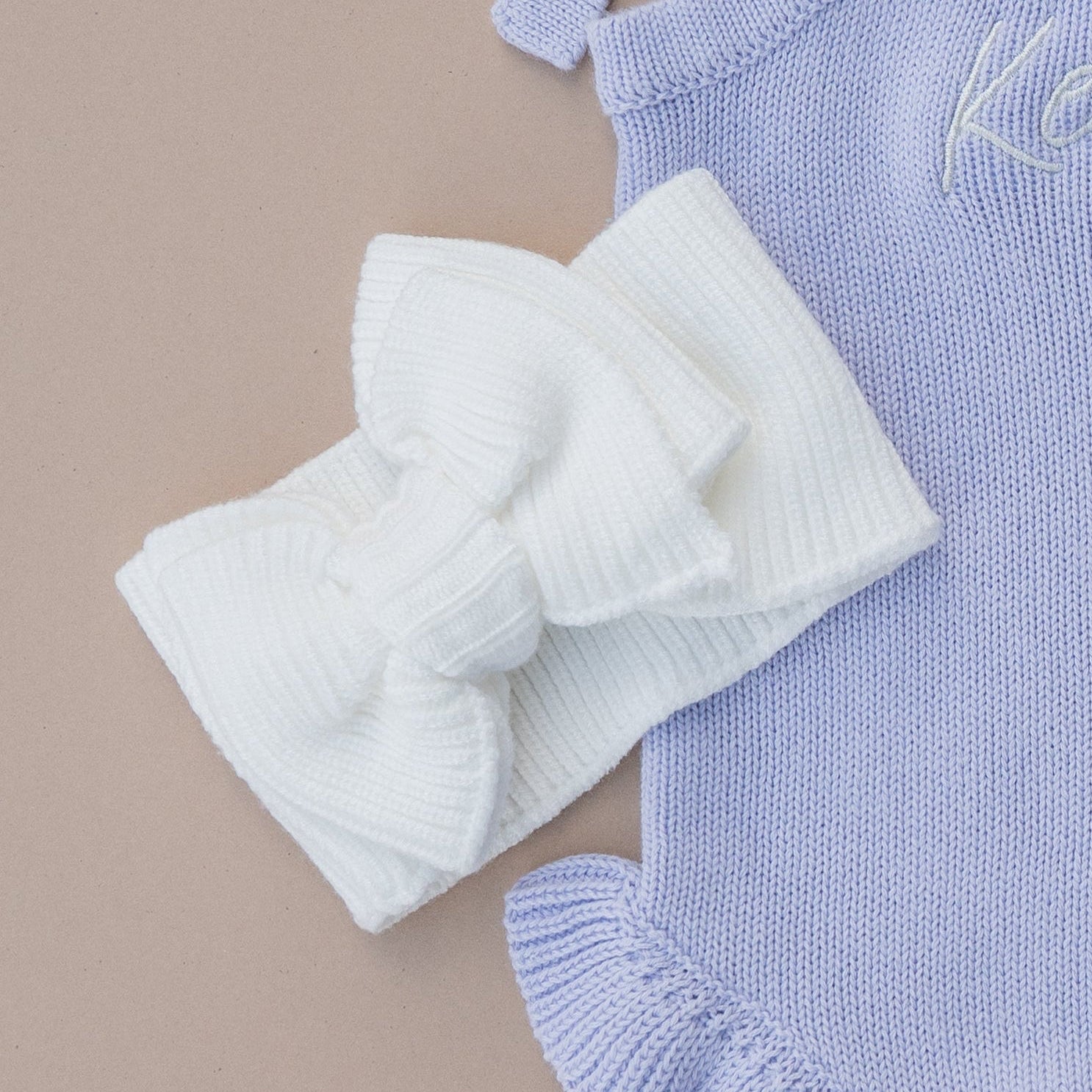 Ribbed Knit Bow Headband - Cloud