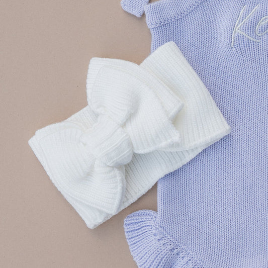 Ribbed Knit Bow Headband - Cloud