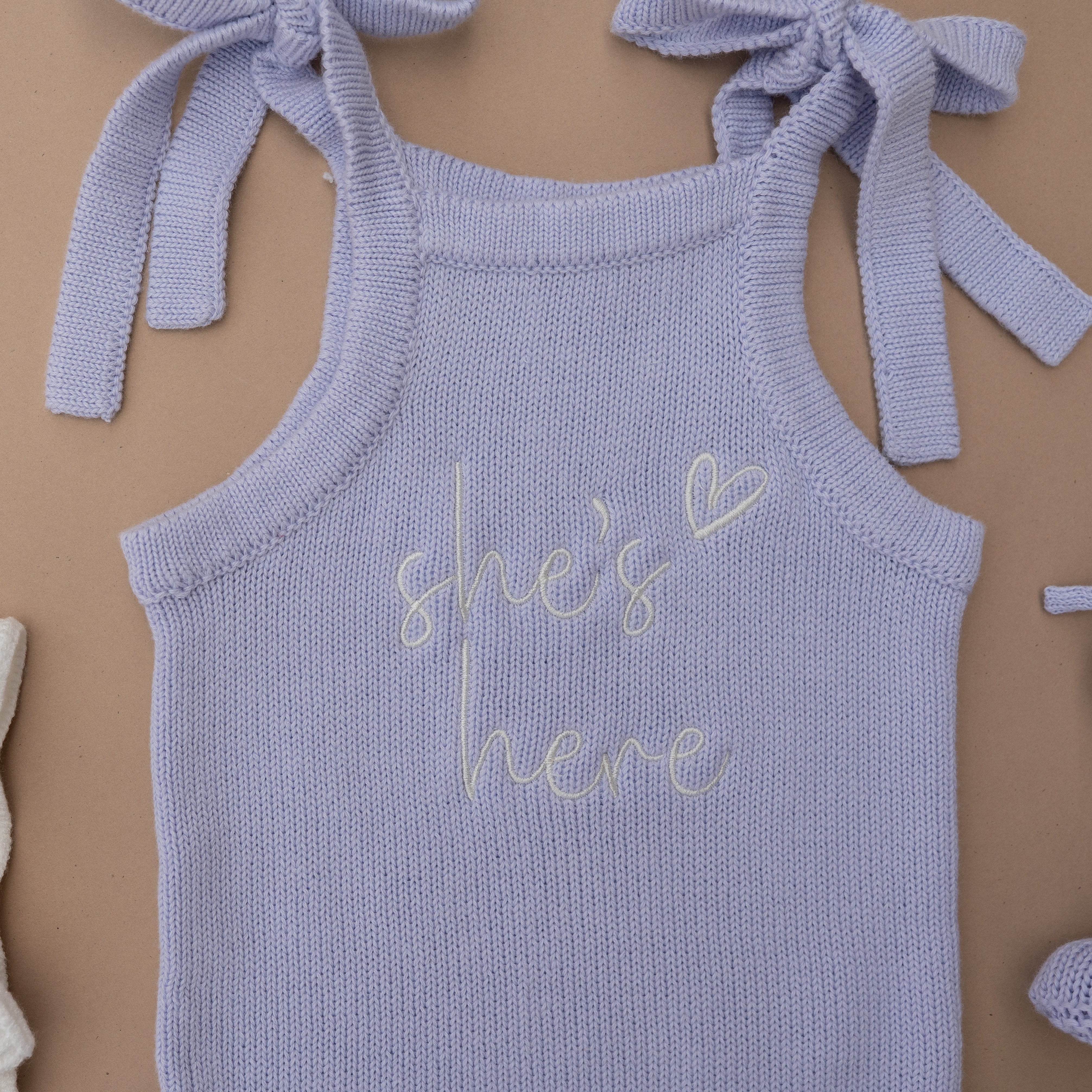 She's Here Frill Leg Summer Knit Romper - Lavender