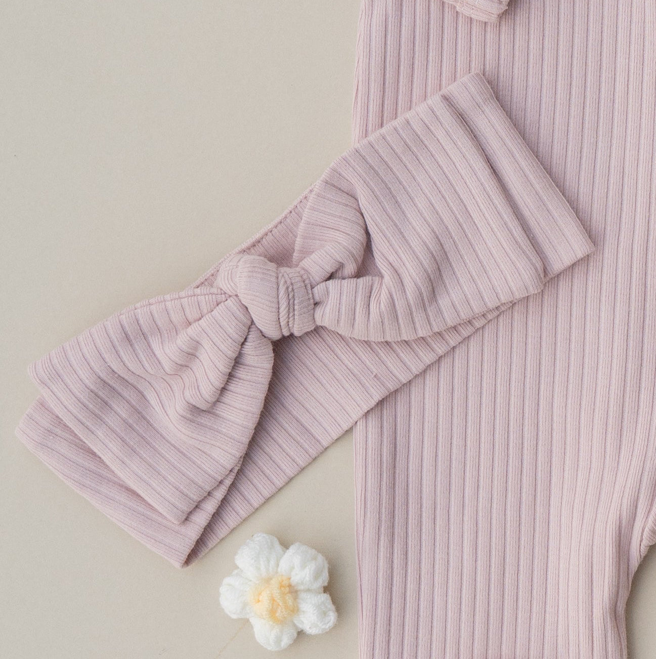 Organic Cotton Ribbed Knotted Bow Headband - Petal Pink
