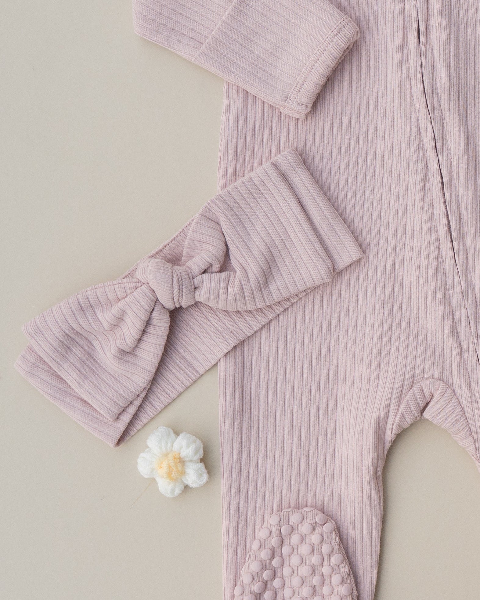 Organic Cotton Ribbed Knotted Bow Headband - Petal Pink