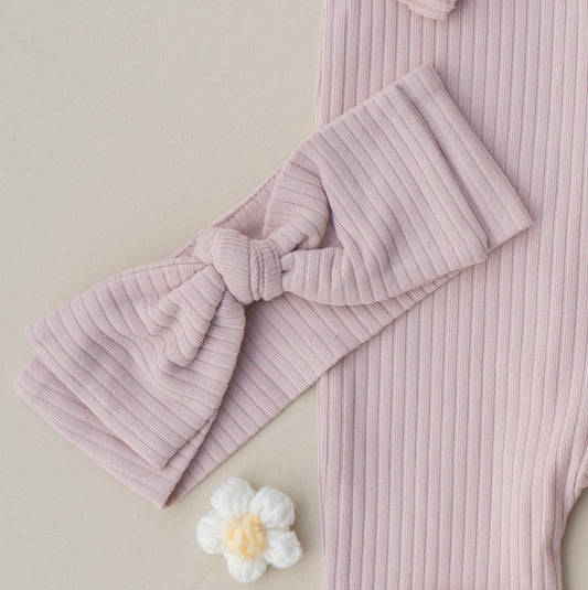 Organic Cotton Ribbed Knotted Bow Headband - Petal Pink