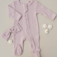 Organic Cotton Ribbed Sleeper - Dusty Petal