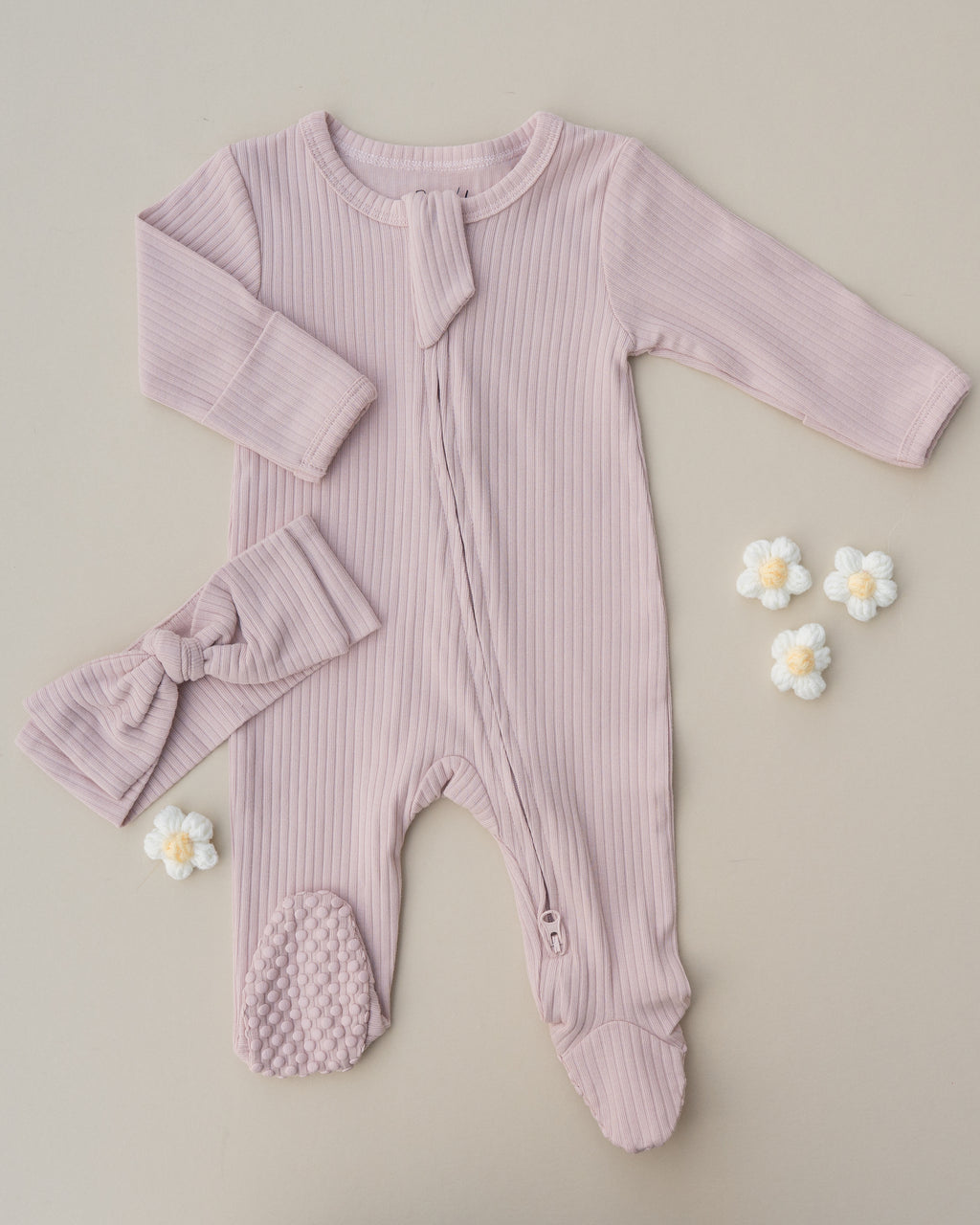 Organic Cotton Ribbed Sleeper - Petal Pink
