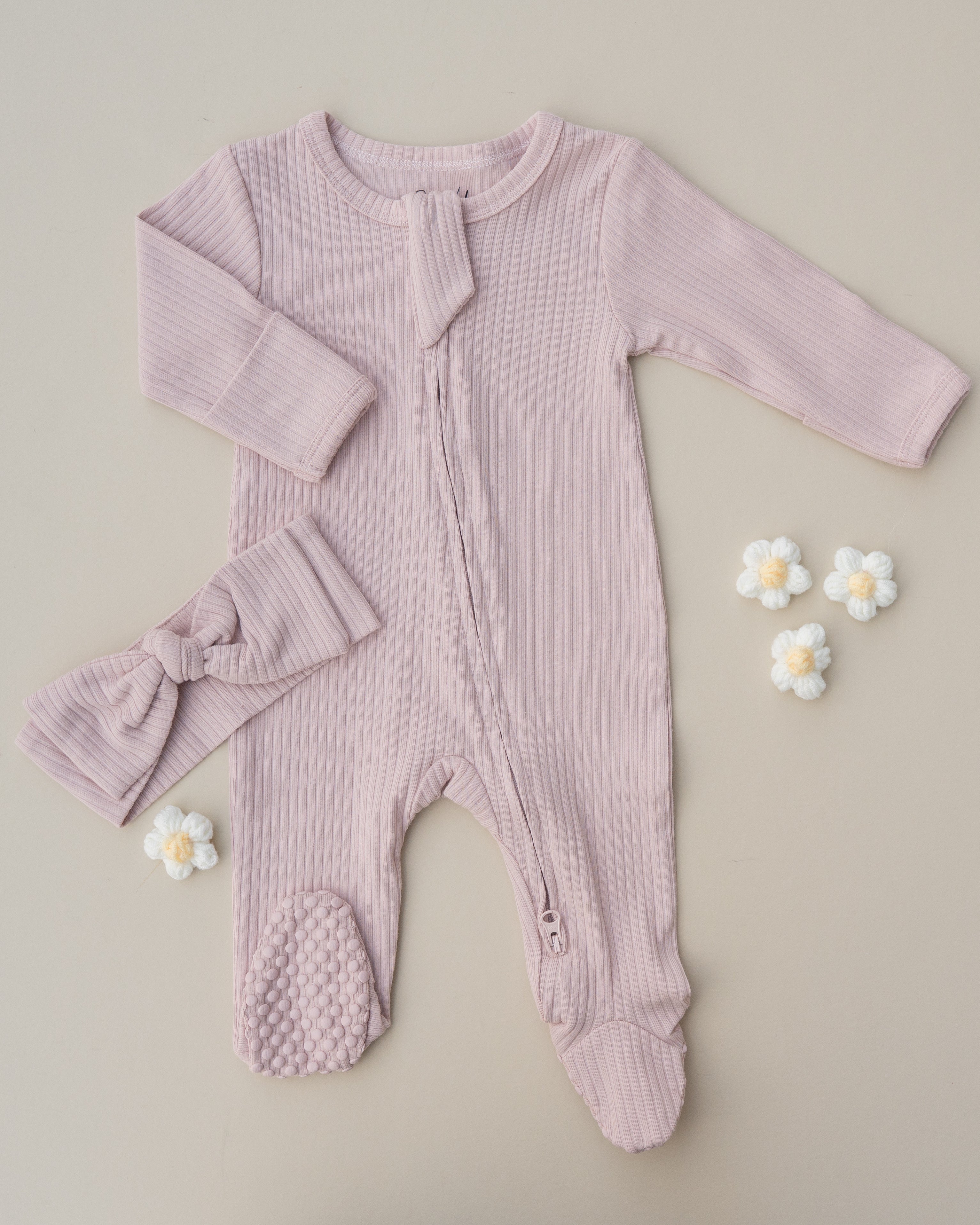 Organic Cotton Ribbed Sleeper - Petal Pink