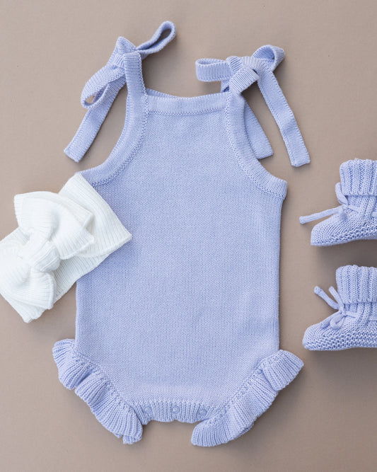 Frill Leg Summer Knit Romper - Lavender