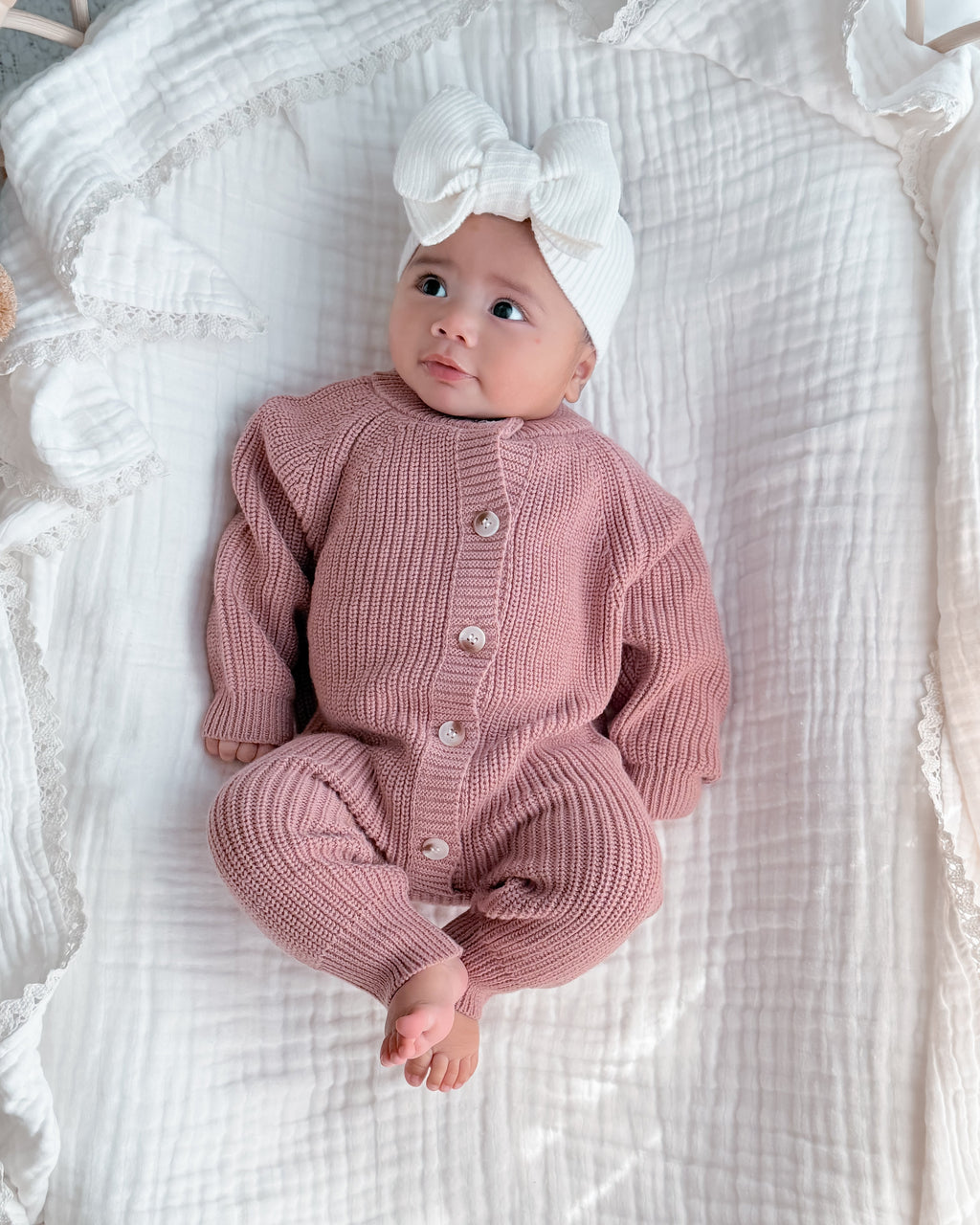 Button Knit Jumpsuit - Vintage Rose