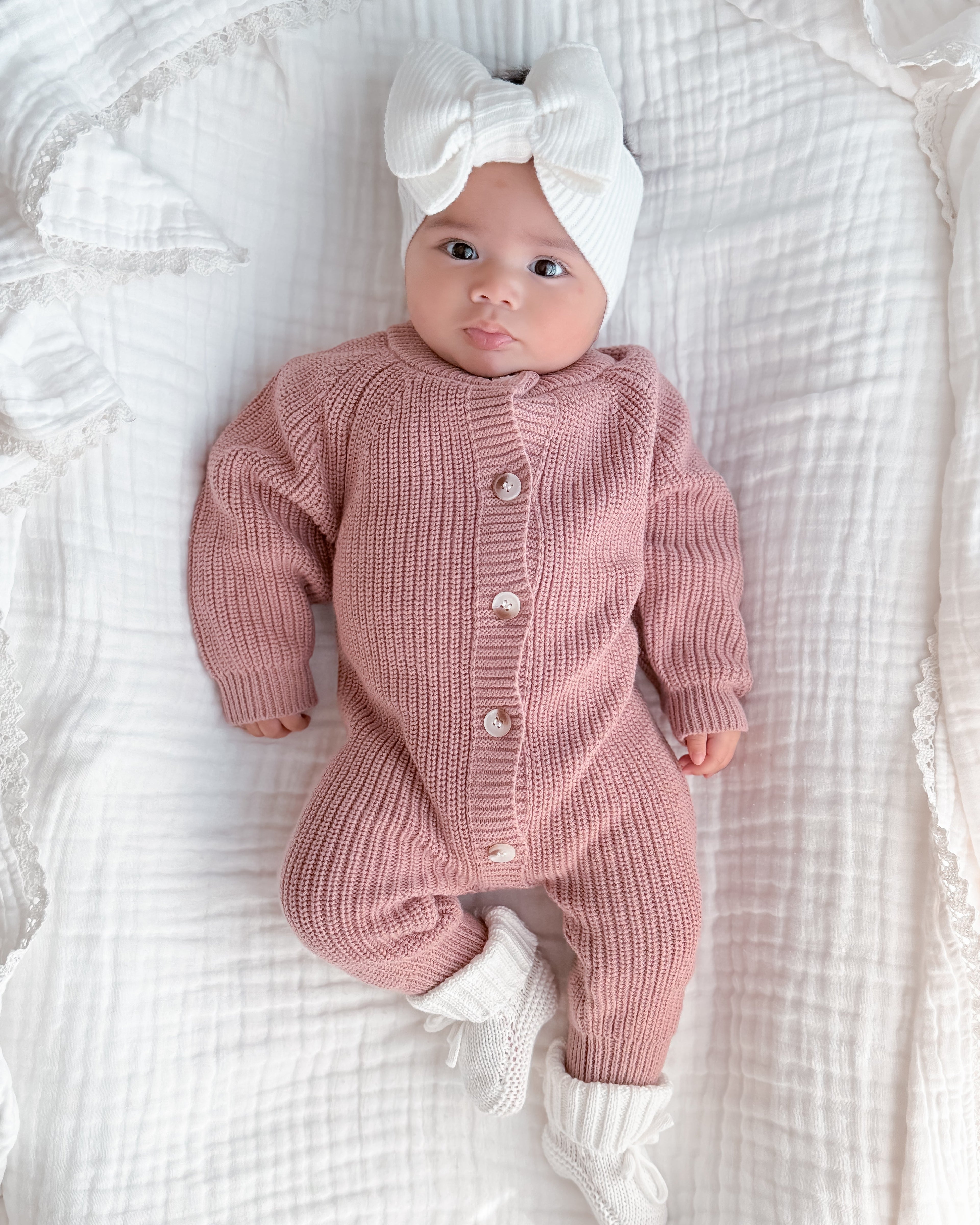 Button Knit Jumpsuit - Vintage Rose